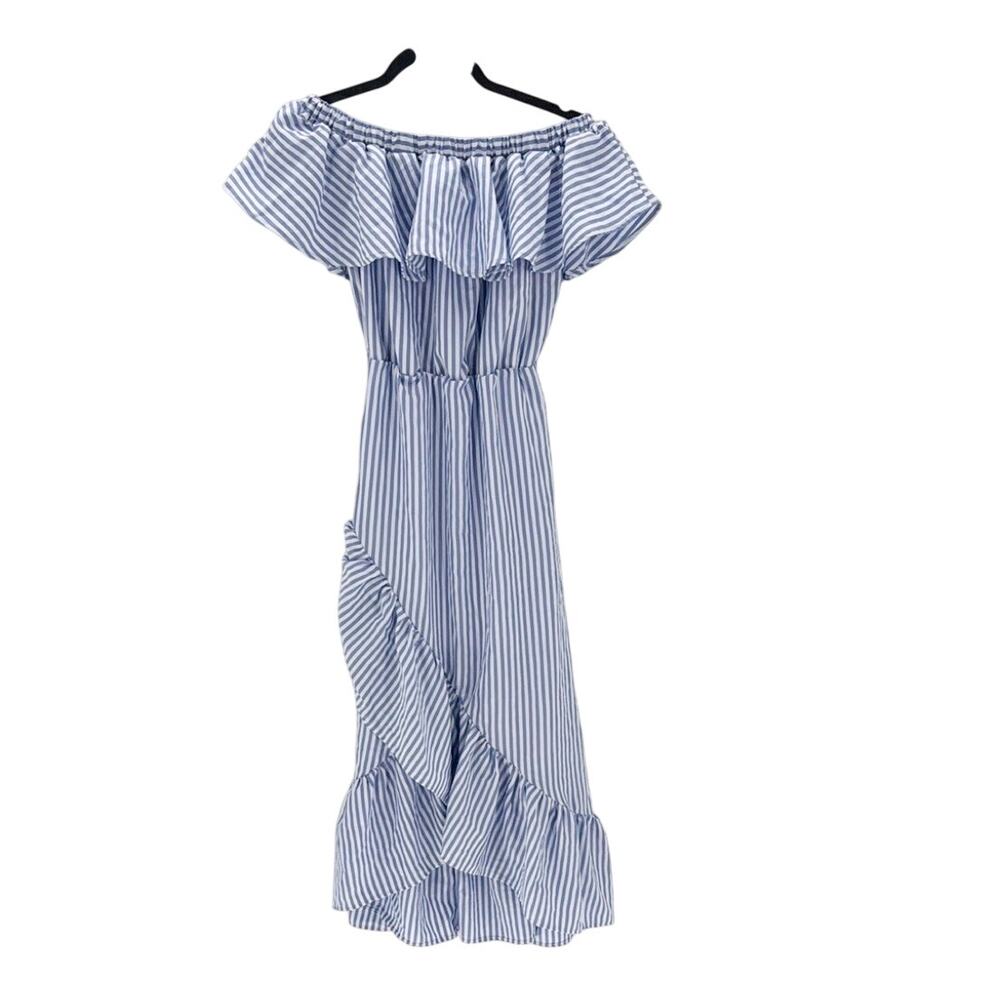 Lorena Rose off the shoulder blue white midi dress spring summer vacation size M